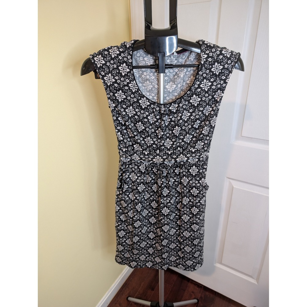 Boden Margot Jersey Dress Black White Floral Cap Sleeve Pocket - Size 4P